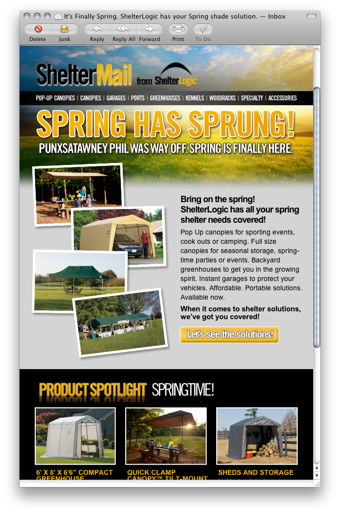 ShelterLogic Spring email campaign