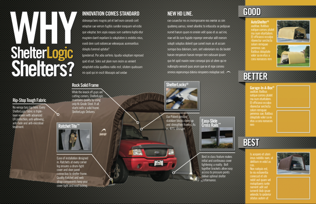 ShelterLogic Print Layout for Canadian Tire magazine.